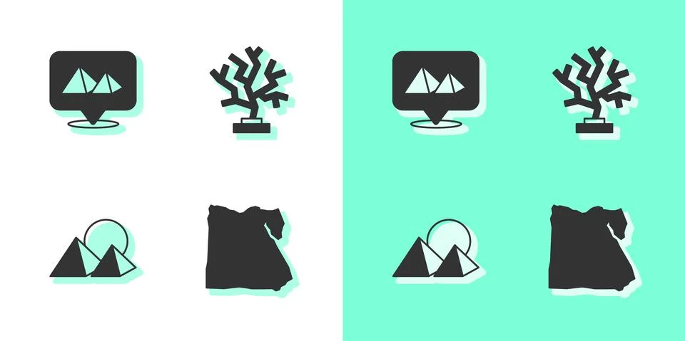 Set Map of Egypt, pyramids, and Coral icon. Vector Illustrazione stock