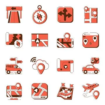 Set of Map Flat Icons Stock Illustration