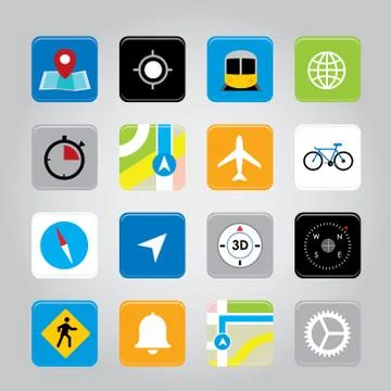 Set of Map GPS navigation Icon for website or application Vector. Stock Illustration