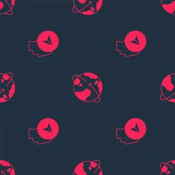 Set Map marker with human and Satellites orbiting the Earth on seamless pattern Stock Illustration