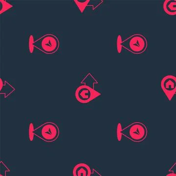 Set Map pin and Location with house on seamless pattern. Vector Stock Illustration