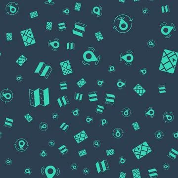 Set Map pin, Folded map and Gps device with on seamless pattern. Vector Stock Illustration