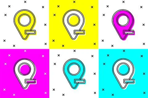 Set Map pin icon isolated on color background. Navigation, pointer, location Stock Illustration