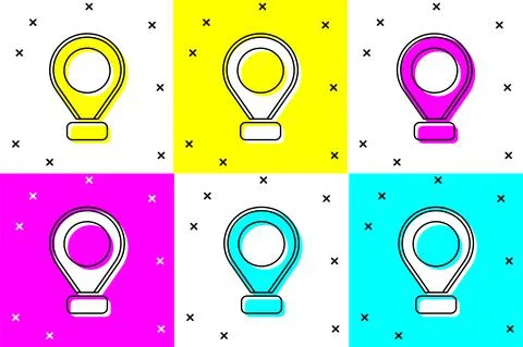 Set Map pin icon isolated on color background. Navigation, pointer, location Stock Illustration