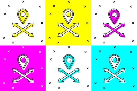 Set Map pin icon isolated on color background. Navigation, pointer, location Stock Illustration