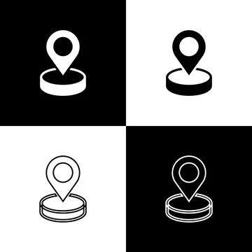 Set Map pin icon isolated on black and white background. Navigation, pointer Stock Illustration