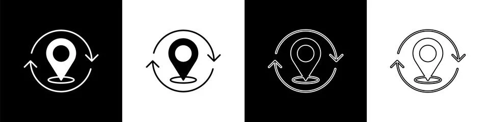 Set Map pin icon isolated on black and white background. Navigation, pointer 스톡 일러스트