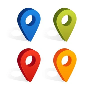Set of Map Pin Icons with Shadow Isolated on White Background. Vector Illustr 스톡 일러스트