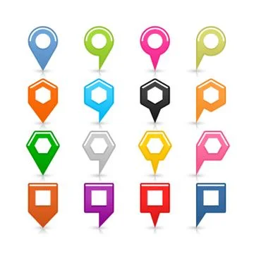 Set map pin sign location icon with shadow Illustrazione stock