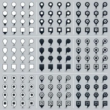 Set map pin sign location icon in flat style Illustrazione stock