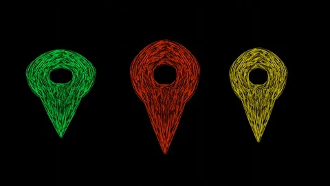 Set of Map Pins Designed with Pencil Strokes on Black Stock Footage 286147724