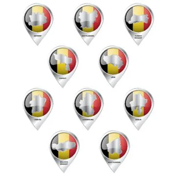 Set Of Map Pointer With Belgium State Maps 库存插图