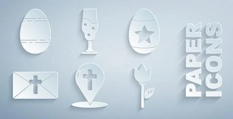 Set Map pointer with christian cross, Easter egg, Greeting card Happy, Flow.. Stockillustratie