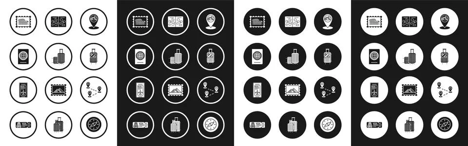 Set Map pointer with Egypt pyramids, Passport biometric data, Postal stamp and Illustrazione stock