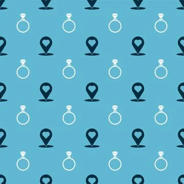 Set Map pointer with heart and Wedding rings on seamless pattern. Vector Stock Illustration