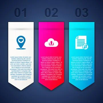 Set Map pointer with heart, Cloud upload and Transfer files. Business 스톡 일러스트