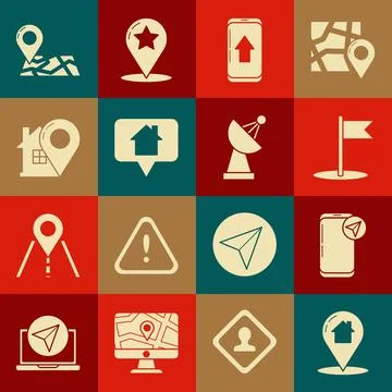 Set Map pointer with house, Infographic of city map navigation, Flag, Folded Stock Illustration