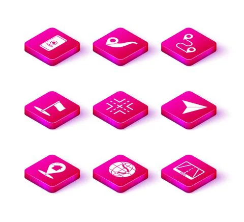 Set Map pointer with house, Location on the globe, Flag, Road traffic sign Illustrazione stock