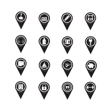 Set of Map Pointer icons for website and communication Stock Illustration