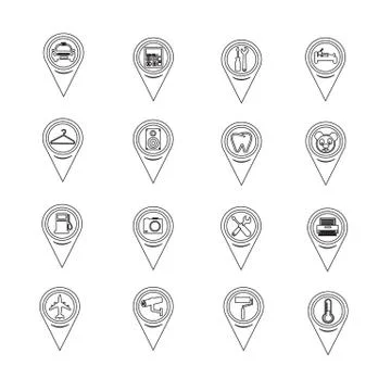 Set of Map Pointer icons for website and communication Stock Illustration