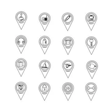 Set of Map Pointer icons for website and communication Illustrazione stock