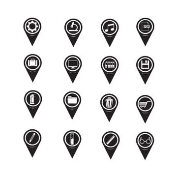 Set of Map Pointer icons for website and communication Stock Illustration