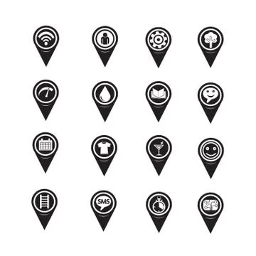 Set of Map Pointer icons for website and communication Illustrazione stock