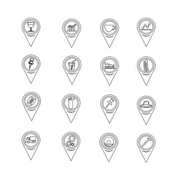 Set of Map Pointer icons for website and communication Stock Illustration
