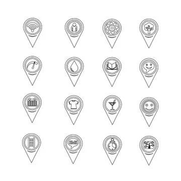 Set of Map Pointer icons for website and communication Stock Illustration