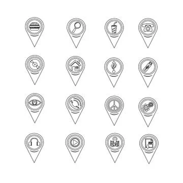 Set of Map Pointer icons for website and communication Stock Illustration