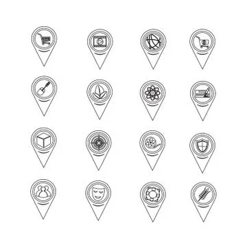 Set of Map Pointer icons for website and communication Stock Illustration