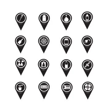 Set of Map Pointer icons for website and communication Stock Illustration