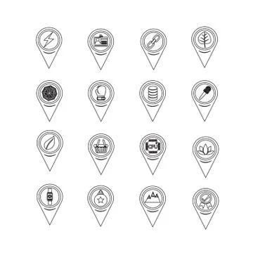 Set of Map Pointer icons for website and communication Stock Illustration