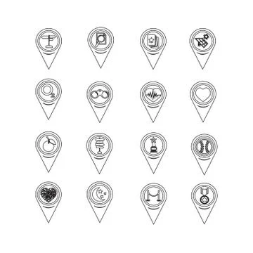 Set of Map Pointer icons for website and communication Stock Illustration