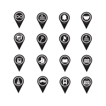 Set of Map Pointer icons for website and communication Illustrazione stock