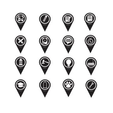 Set of Map Pointer icons for website and communication Stock Illustration
