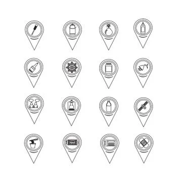 Set of Map Pointer icons for website and communication Stock Illustration