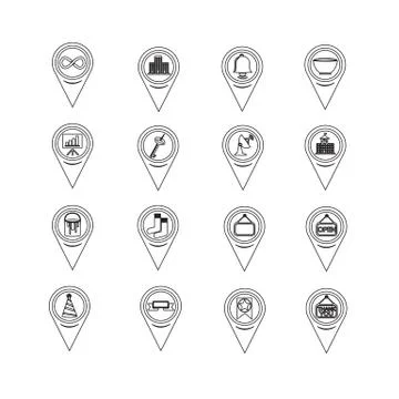 Set of Map Pointer icons for website and communication Illustrazione stock