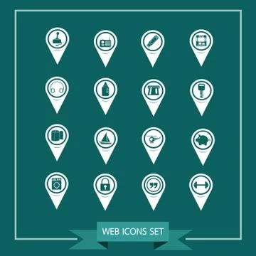 Set of Map Pointer icons for website and communication Illustrazione stock