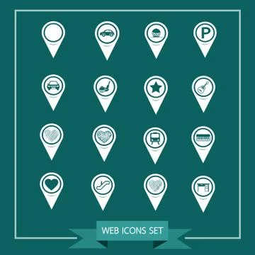 Set of Map Pointer icons for website and communication Illustrazione stock