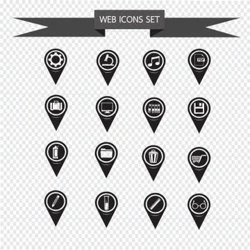 Set of Map Pointer icons for website and communication Stock Illustration
