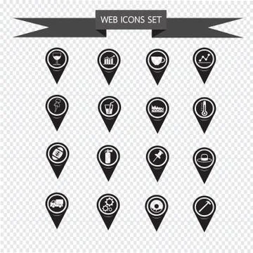 Set of Map Pointer icons for website and communication Illustrazione stock
