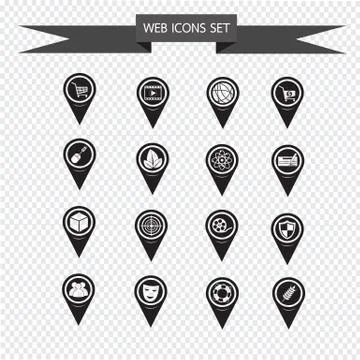 Set of Map Pointer icons for website and communication Illustrazione stock