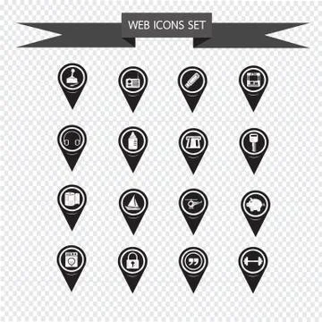 Set of Map Pointer icons for website and communication Stock Illustration