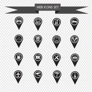 Set of Map Pointer icons for website and communication Illustrazione stock