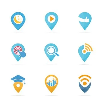 Set of map pointer logo combination. GPS locator and pin symbol or icon. Unique Illustrazione stock