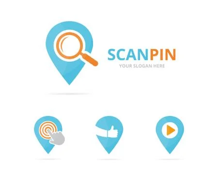 Set of map pointer logo combination. GPS locator and magnifying symbol or icon Stock Illustration