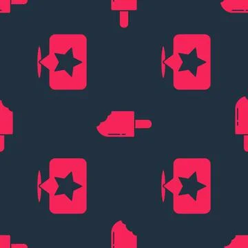 Set Map pointer with star and Ice cream on seamless pattern. Vector Stock Illustration