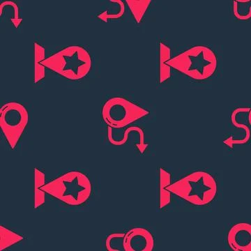 Set Map pointer with star and Route location on seamless pattern. Vector Illustrazione stock