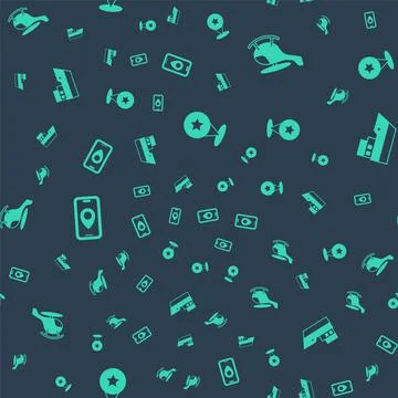 Set Map pointer with star, Helicopter, City map navigation and Ship line path Stock Illustration